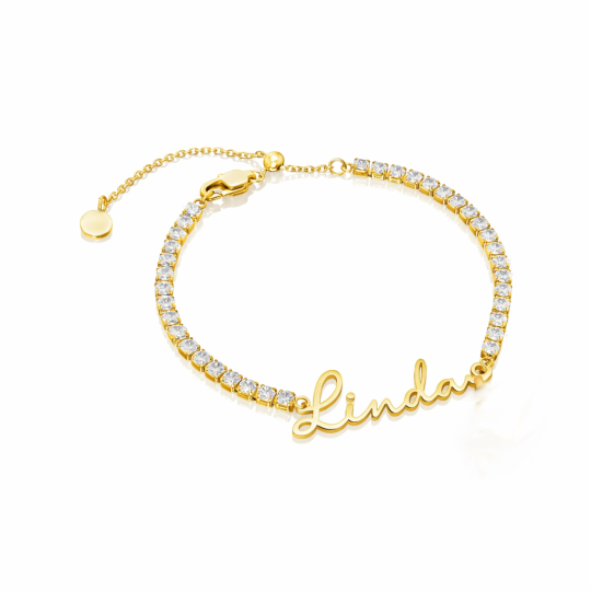 Pulsera de tenis clásica personalizada con nombre, de oro de 14 quilates y diamantes de laboratorio