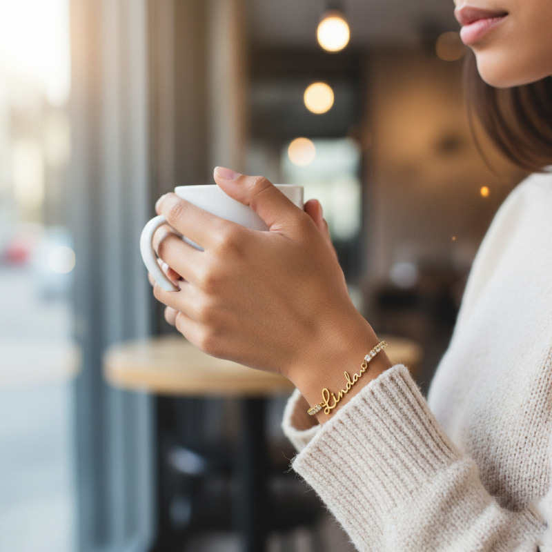 14-Karat-Gold-Labor-Diamanten personalisiertes klassisches Namens-Tennisarmband-2