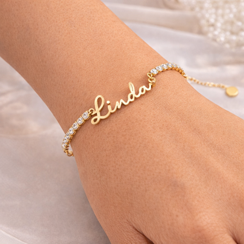 14-Karat-Gold-Labor-Diamanten personalisiertes klassisches Namens-Tennisarmband-3