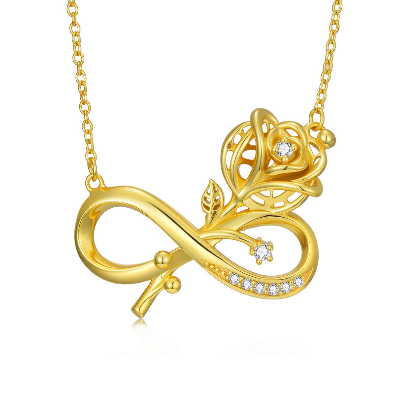 Sterling Silver with Yellow Gold Plated Laboratory Diamonds Rose Pendant Necklace-16