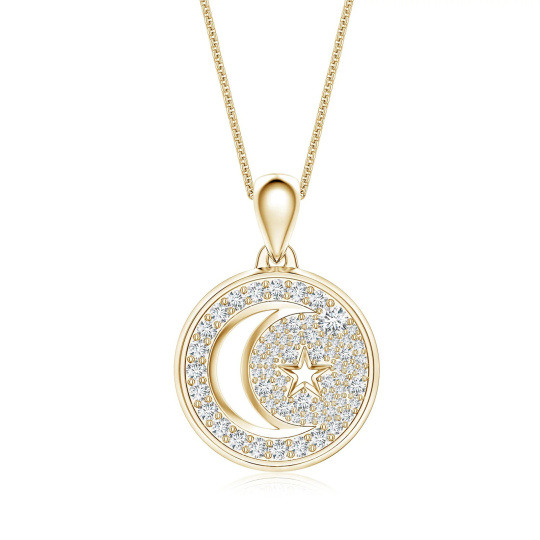 Collar con colgante de estrella y sol de diamantes de laboratorio en oro de 14 quilates para hombre