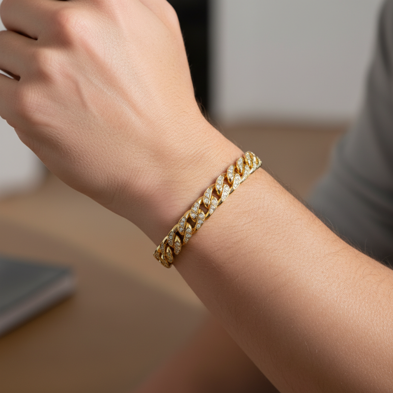 Pulsera de tenis de diamantes de laboratorio en oro de 14 quilates para hombre-2