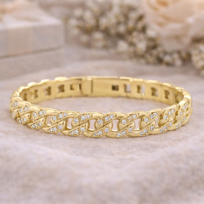 Pulsera de tenis de diamantes de laboratorio en oro de 14 quilates para hombre-3