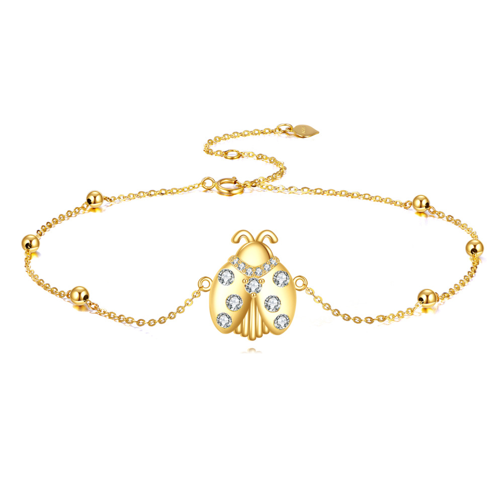 Pulseira com pingente de joaninha e zircônia cúbica de ouro 10K-1