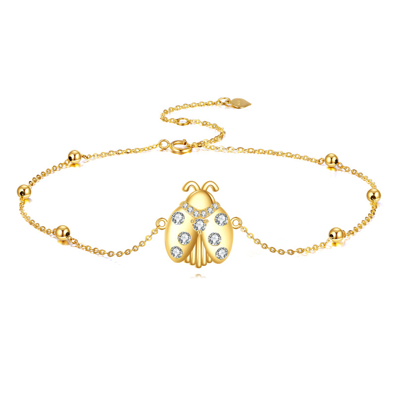 10K Gold Cubic Zirconia Ladybug Charm Bracelet-15