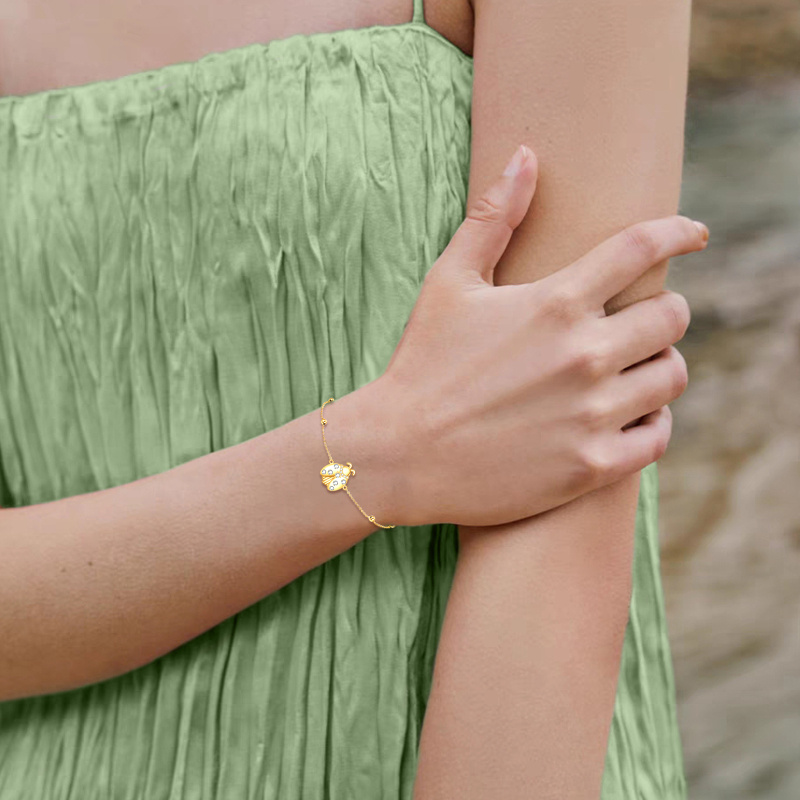 Pulsera con dije de mariquita de oro de 14 quilates y circonita cúbica-2