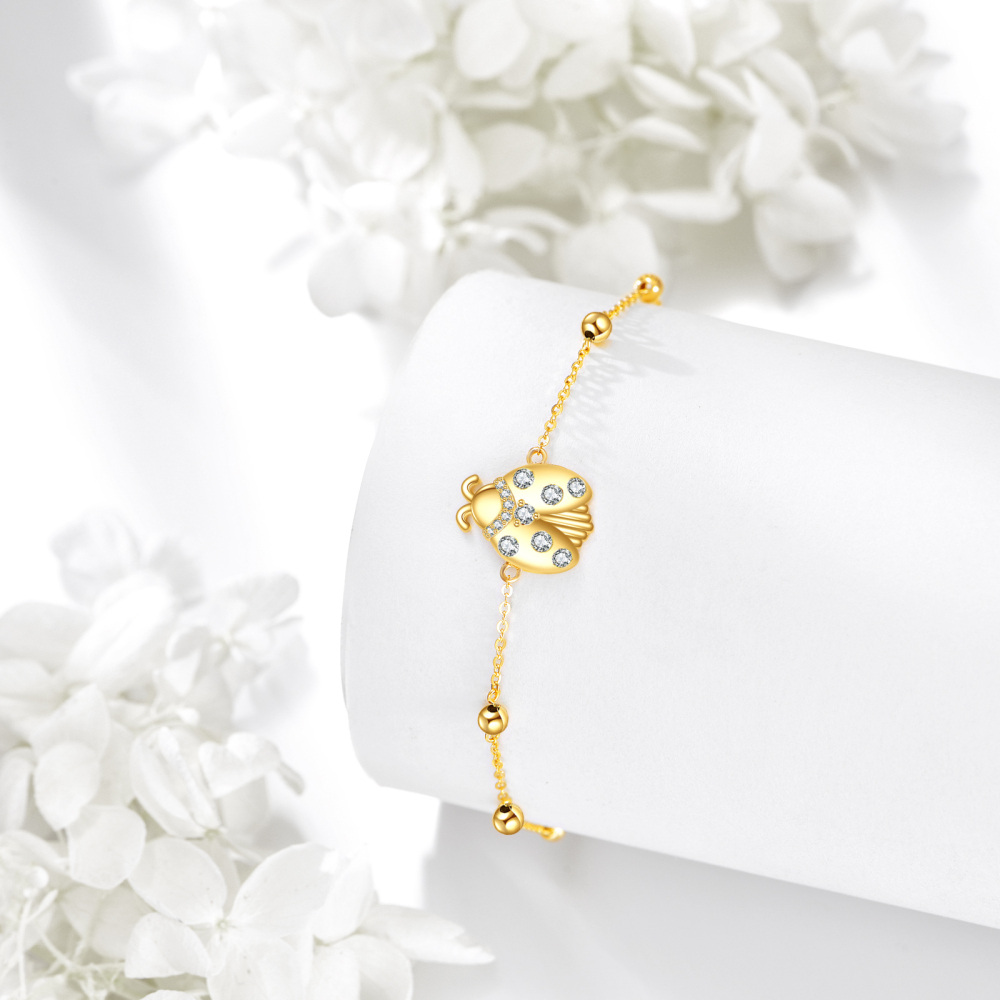 Pulseira com pingente de joaninha e zircônia cúbica de ouro 10K-3