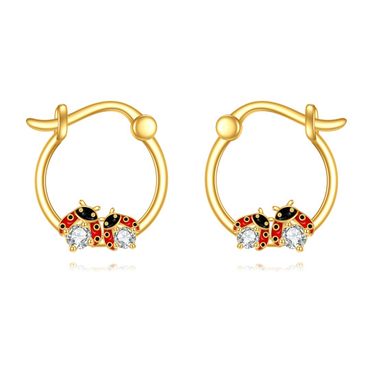 10K Gold Cubic Zirconia Ladybug Hoop Earrings