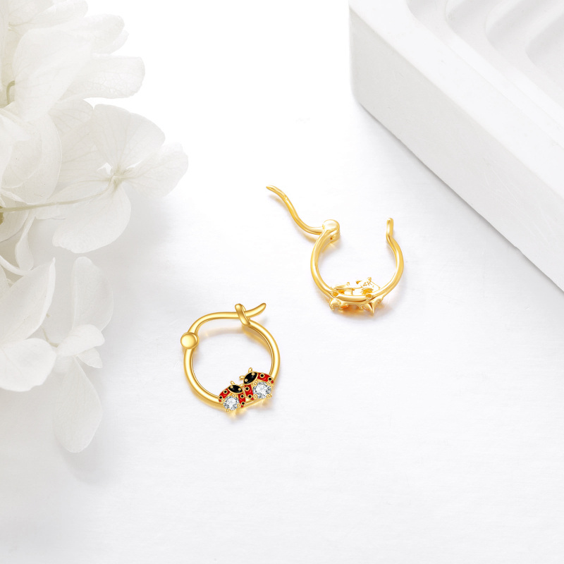 10K Gold Cubic Zirconia Ladybug Hoop Earrings-3