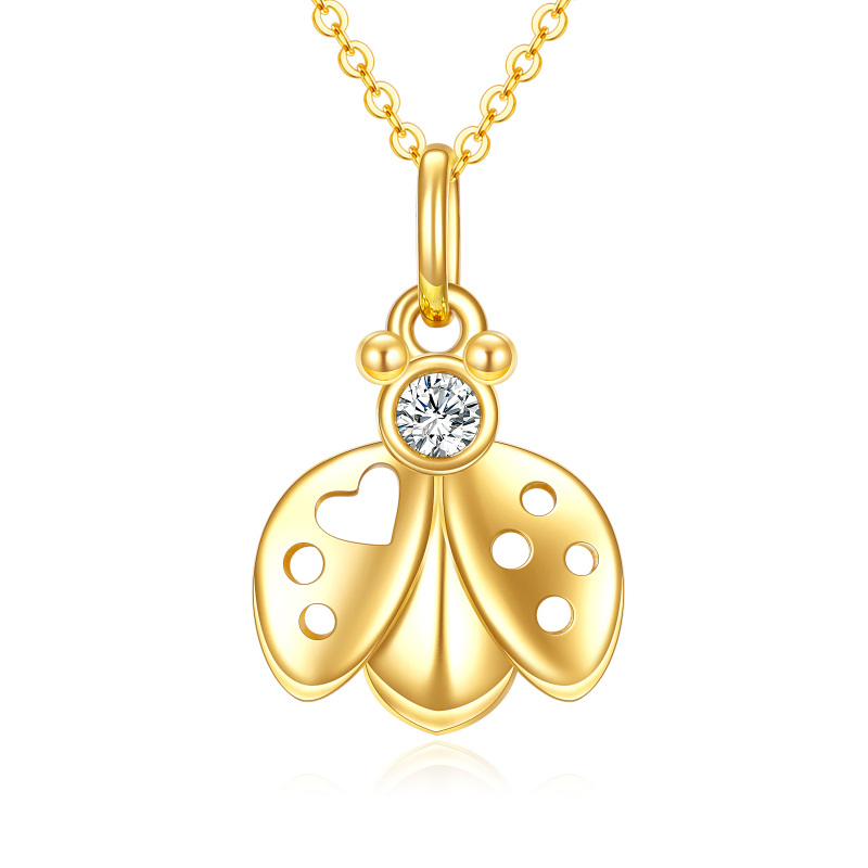 10K Gold Cubic Zirconia Ladybug Pendant Necklace-1