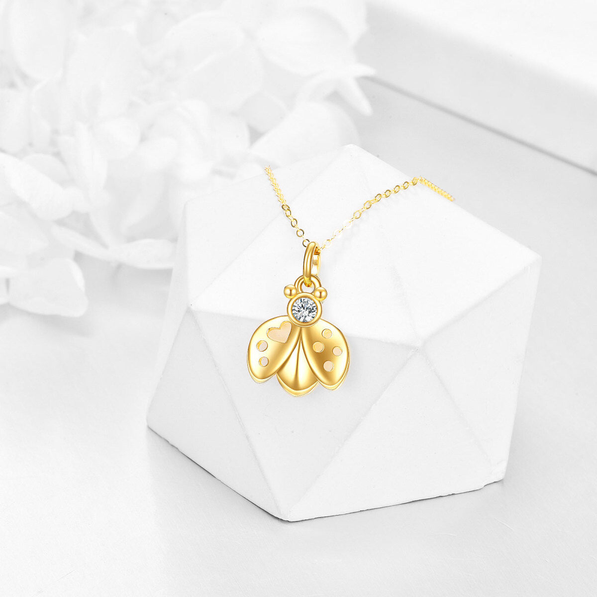 Collier pendentif coccinelle en or 14K à zircon cubique-4