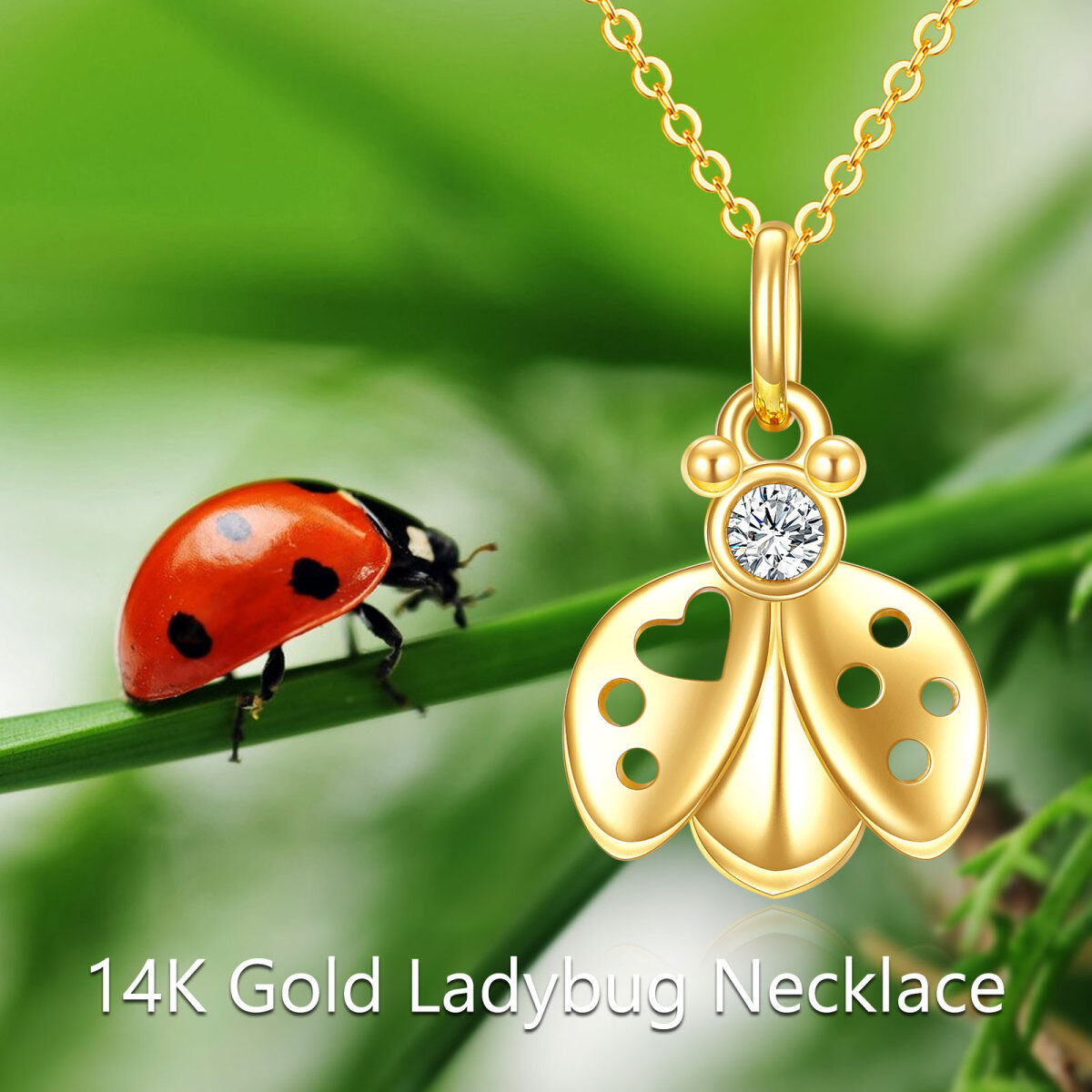 14K Gold Cubic Zirconia Ladybug Pendant Necklace-5