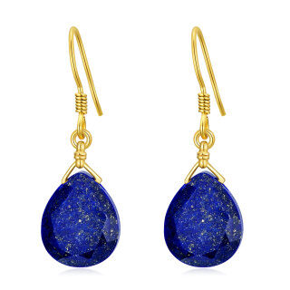 14K Gold Lapis Lazuli Drop Earrings For Women-4