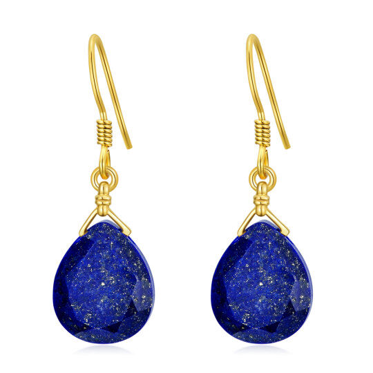 10K Gold Lapis Lazuli Drop Earrings For Women