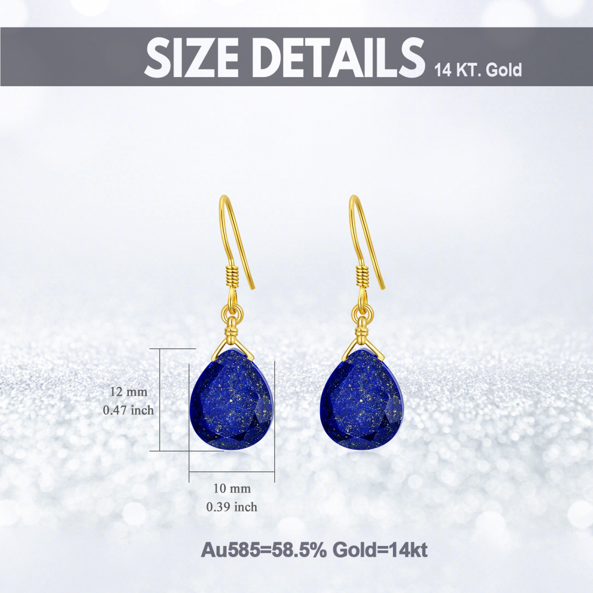 14K Gold Lapis Lazuli Drop Earrings For Women-5