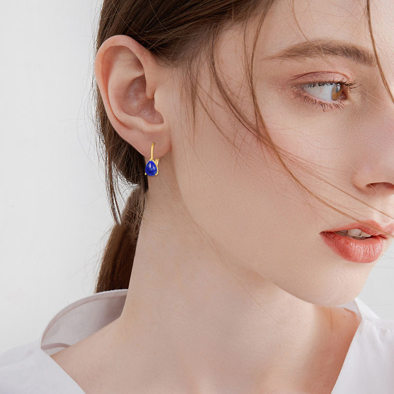 10K witgouden oorbellen met druppelvormige lapis lazuli-2