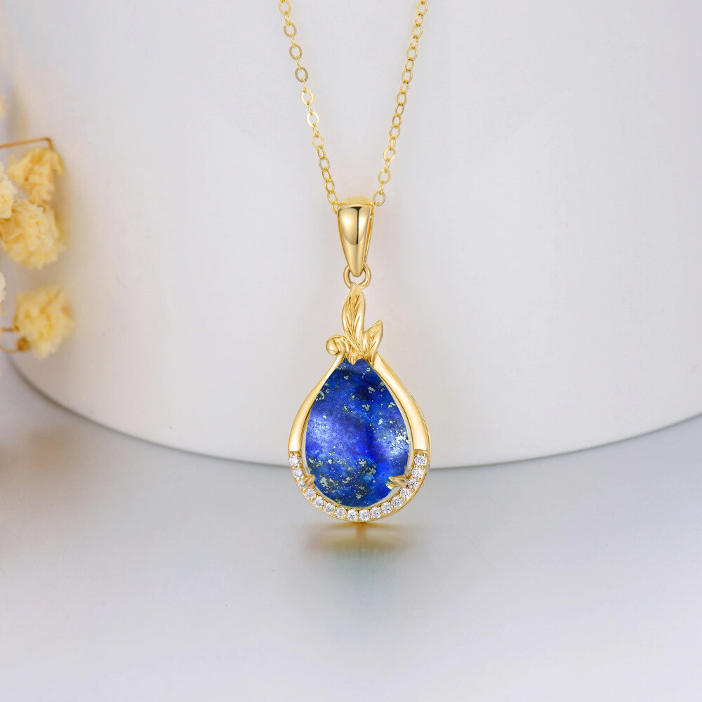 10K Gold Lapis Lazuli Drop Shape Pendant Necklace-3