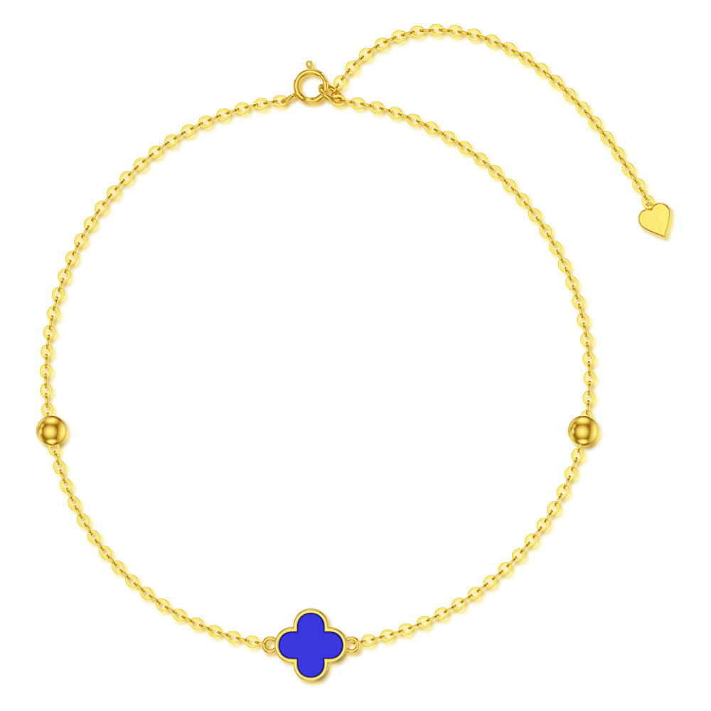 Pulsera Colgante Trébol Cuatro Hojas Lapislázuli Oro 10K-1