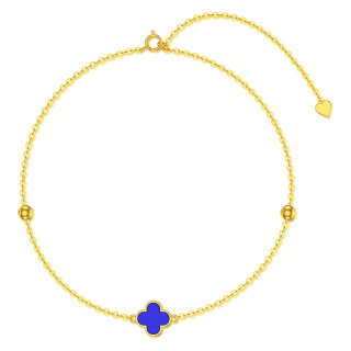 10K Gold Lapis Lazuli Four Leaf Clover Charm Bracelet-34