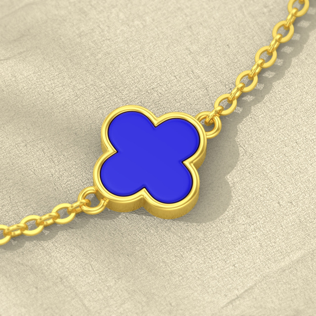 14K Gold Lapis Lazuli Four Leaf Clover Pendant Bracelet-3