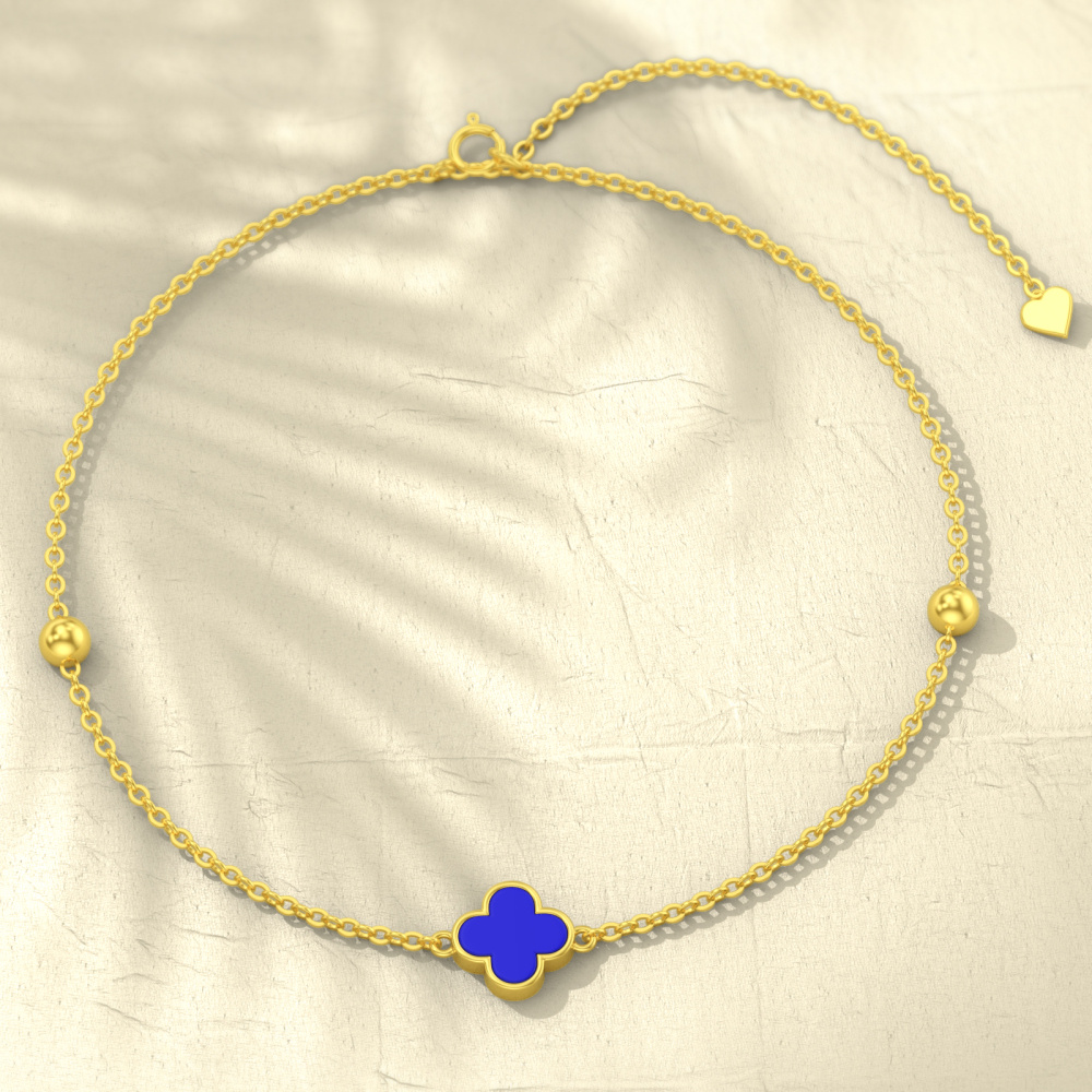 Pulsera Colgante Trébol Cuatro Hojas Lapislázuli Oro 10K-4