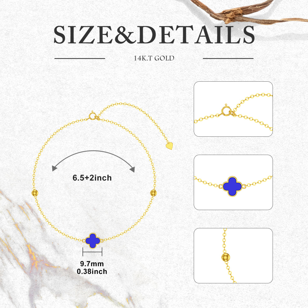 Pulsera Colgante Trébol Cuatro Hojas Lapislázuli Oro 10K-5