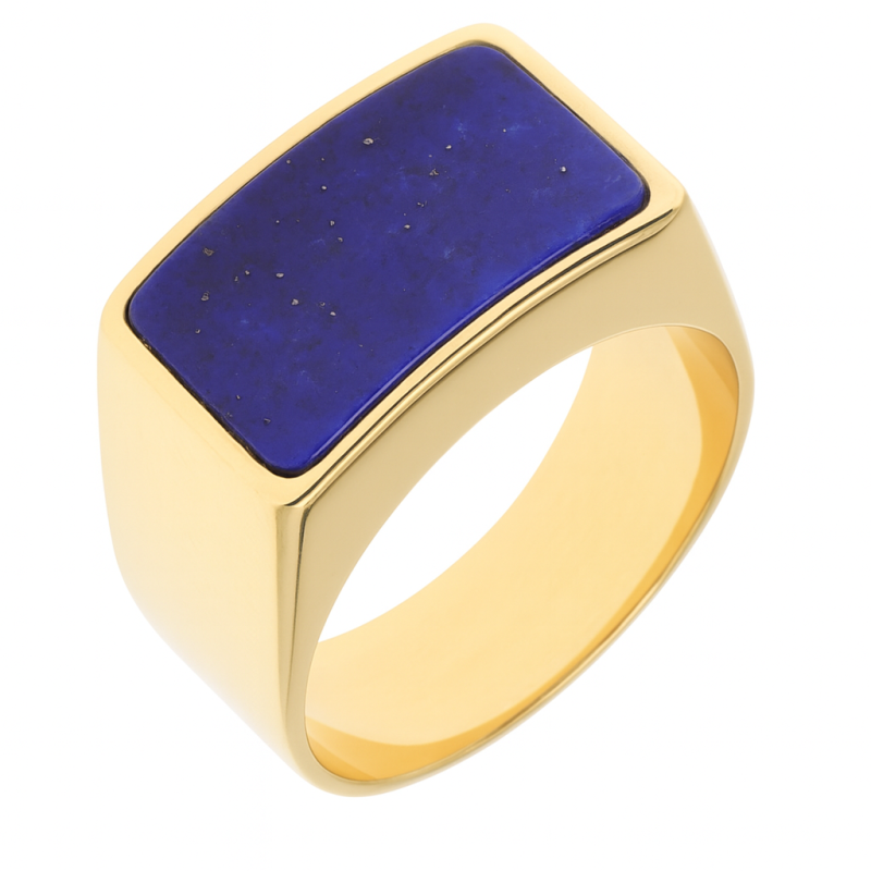 Anillo de sello de lapislázuli en oro de 14 quilates para hombre-1