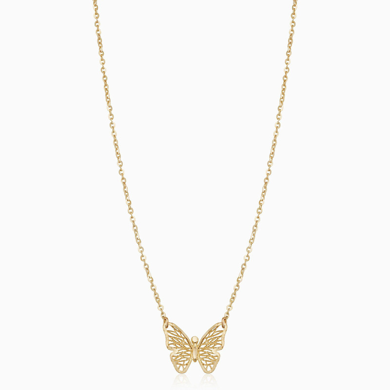 Collar con colgante de mariposa en rejilla de oro de 14 quilates-1