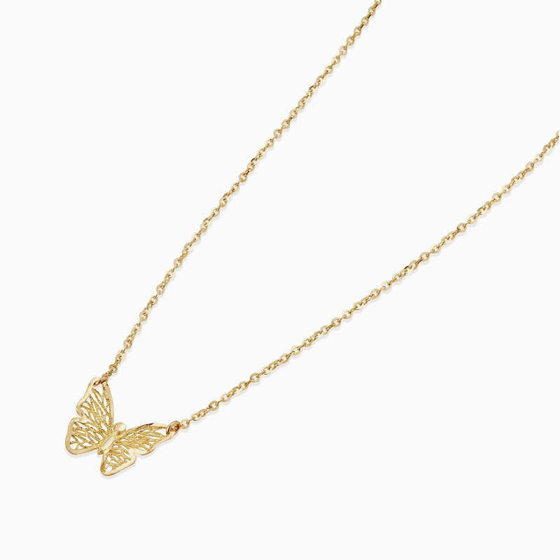 Collar con colgante de mariposa en rejilla de oro de 14 quilates-3