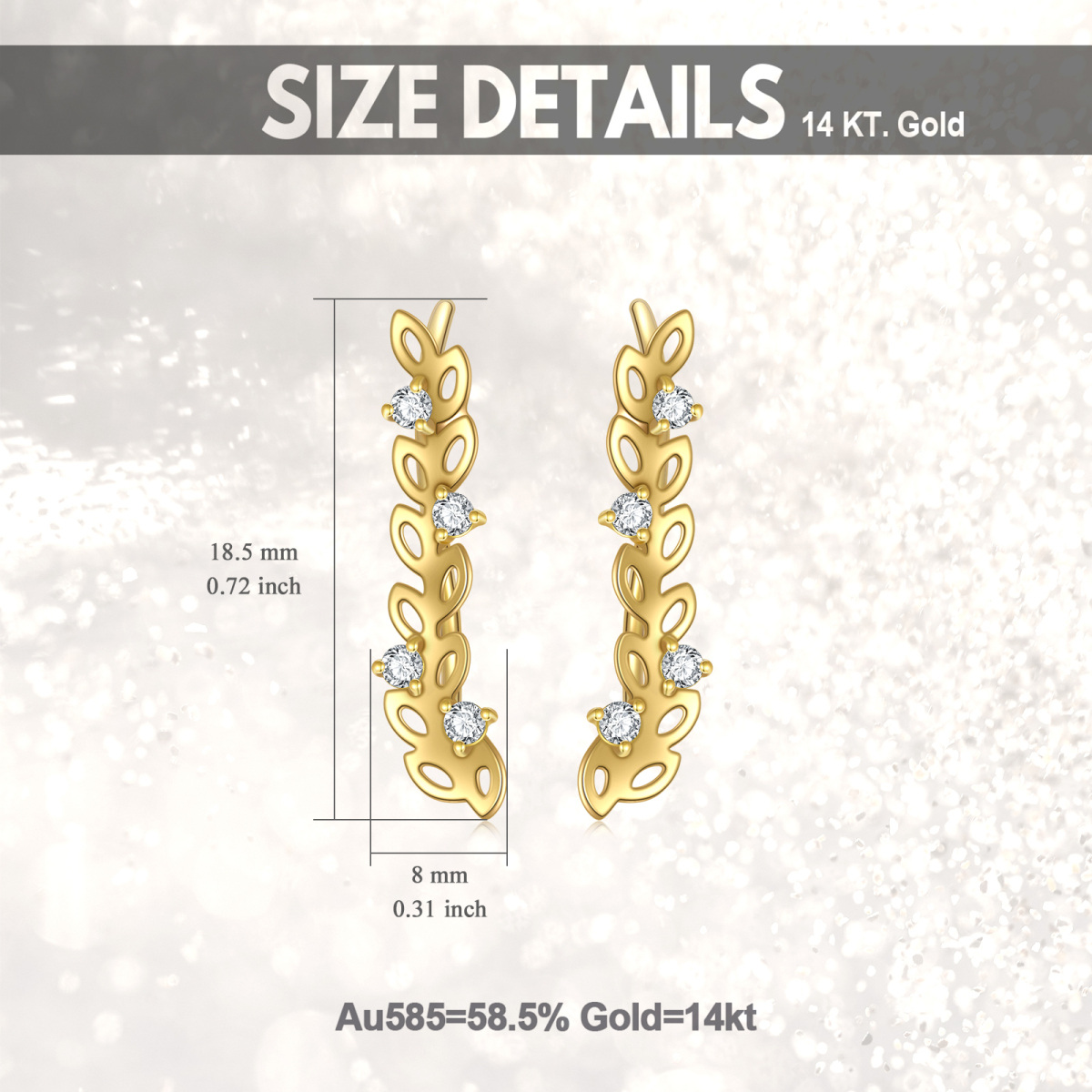 14K Gold Cubic Zirconia Leaves Climber Earrings-5
