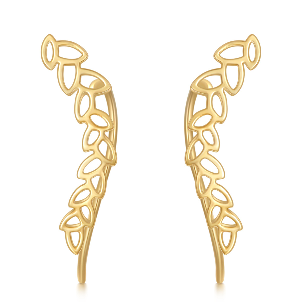 Pendientes Trepador Hojas Oro 10K-1