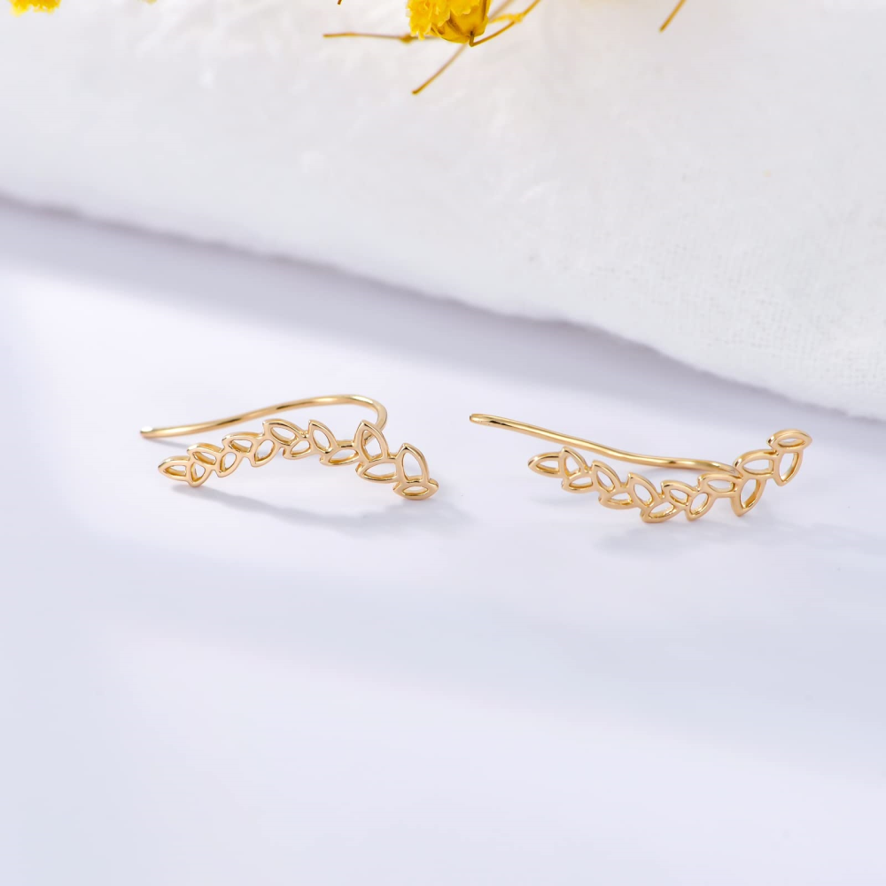 Pendientes Trepador Hojas Oro 10K-3