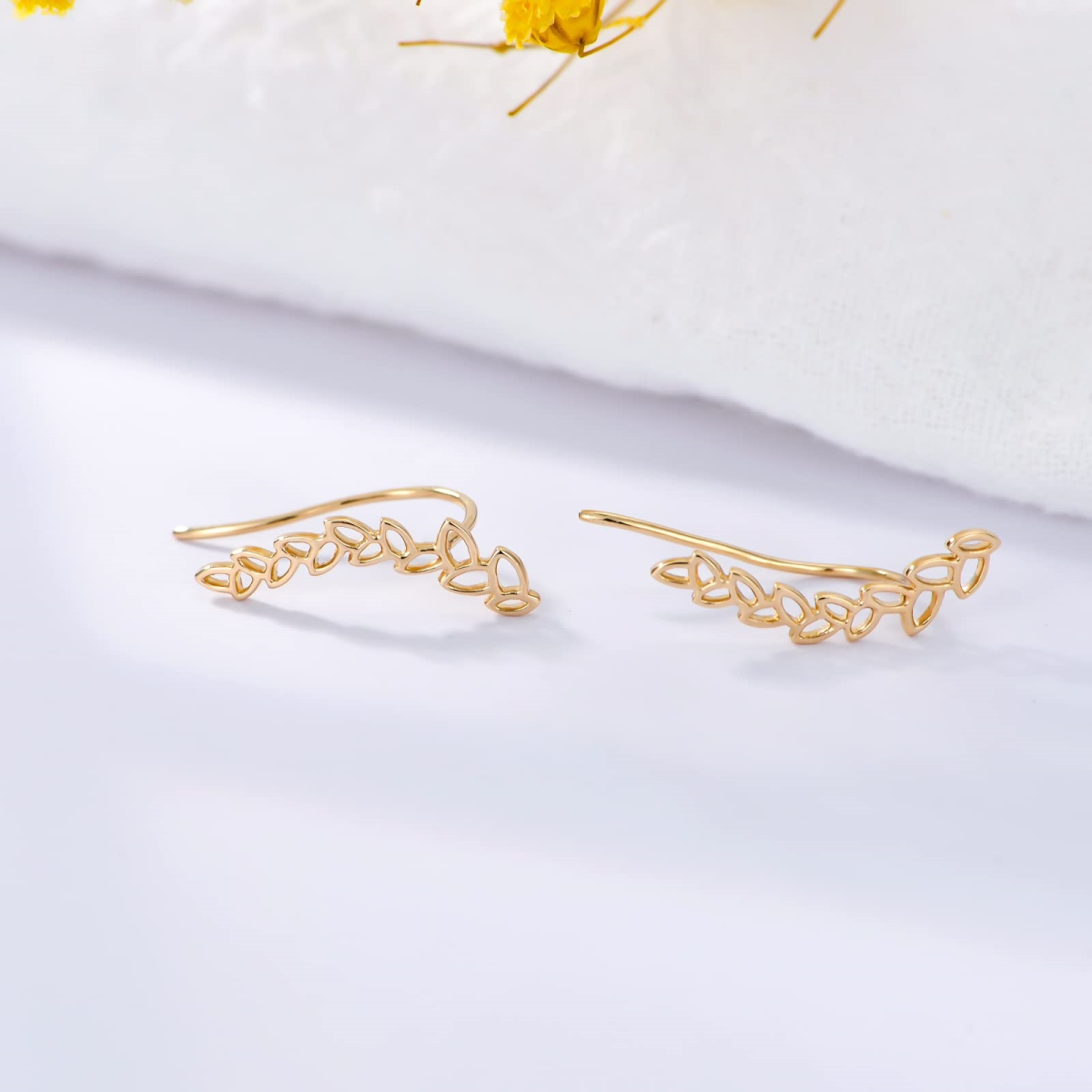 14K Gold Leaves Climber Earrings-3