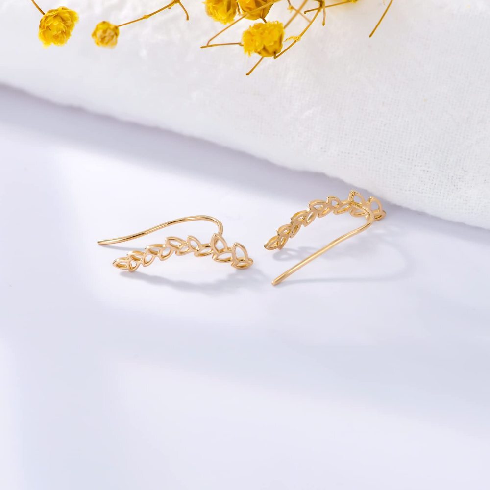Pendientes Trepador Hojas Oro 10K-4