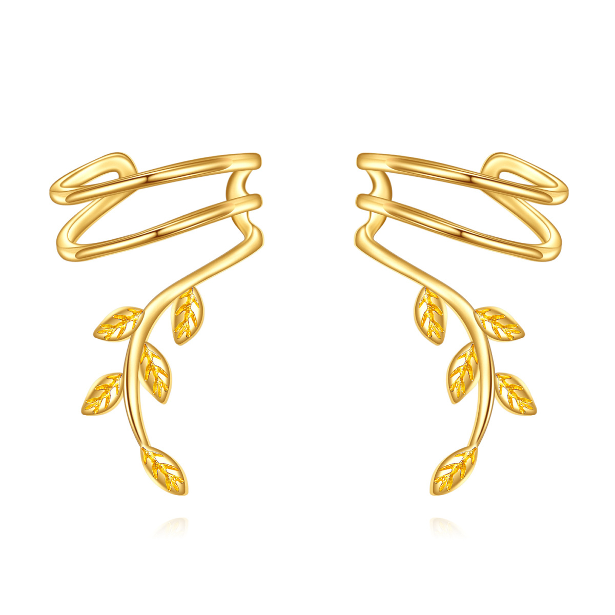 Pendientes tipo brazalete con hojas de oro de 14 quilates-1
