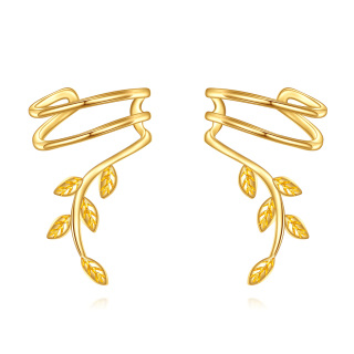 14K Gold Leaves Cuff Earrings-3