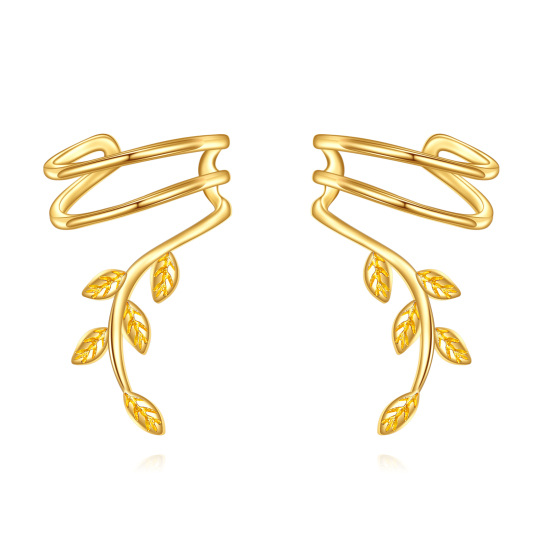 14K Gold Leaves Cuff Earrings