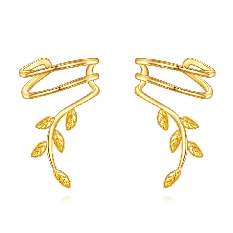 10K Gold Leaves Cuff Earrings-1