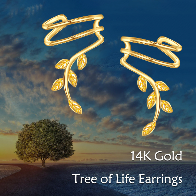 10K Gold Leaves Cuff Earrings-5
