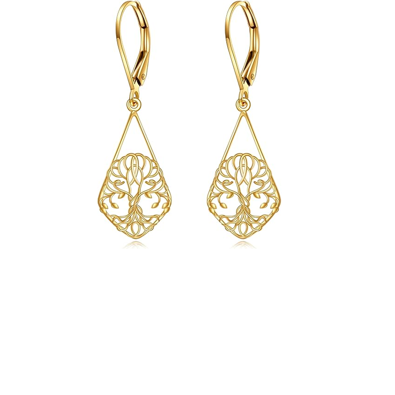 14K Gold Leaves Drop Earrings-1