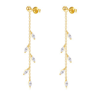 10K Gold Cubic Zirconia Leaves Drop Earrings-4