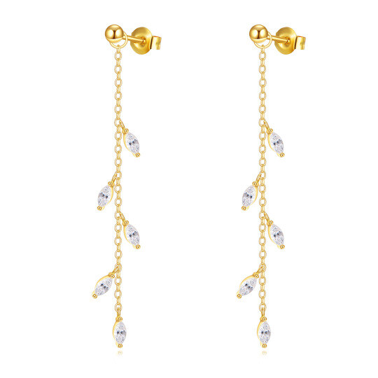 Boucles d'oreilles pendantes en forme de feuilles en or 14 carats et zircone cubique