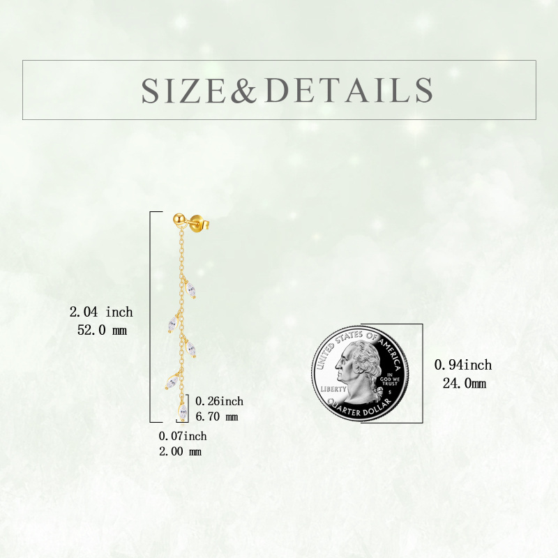 Brincos de gota de folhas de zircônia cúbica de ouro 10K-5