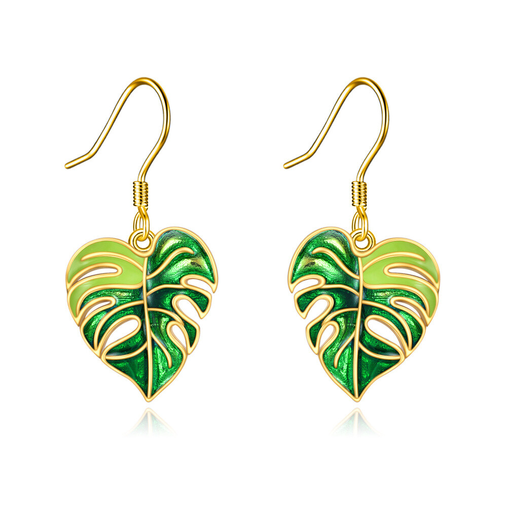 9K Gold Leaves Drop Earrings-1