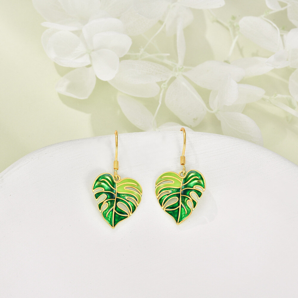 9K Gold Leaves Drop Earrings-3