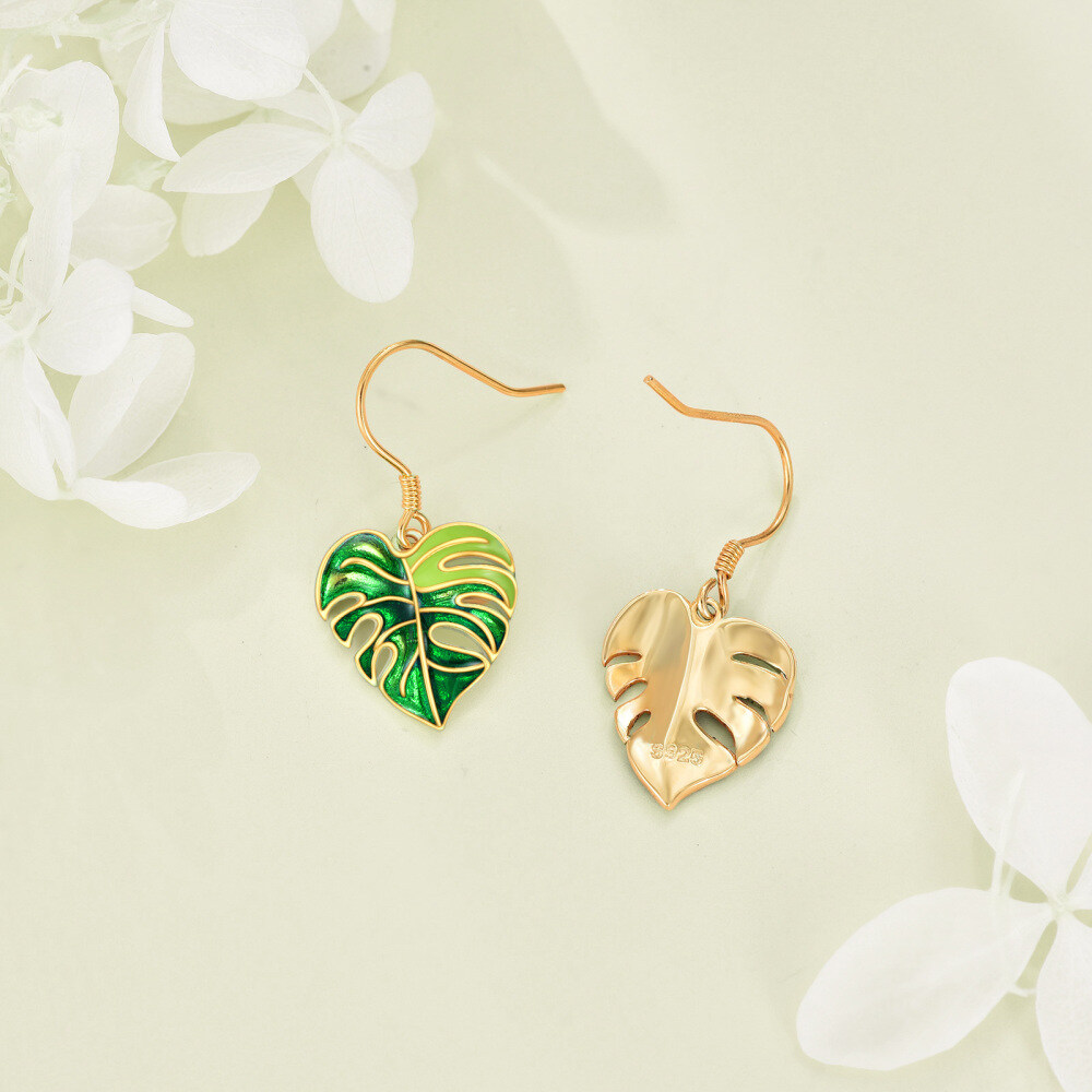 9K Gold Leaves Drop Earrings-4