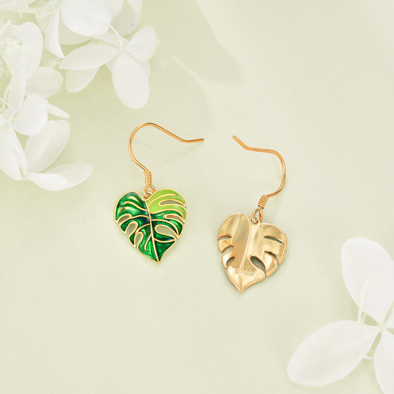 9K White Gold Leaves Drop Earrings-4