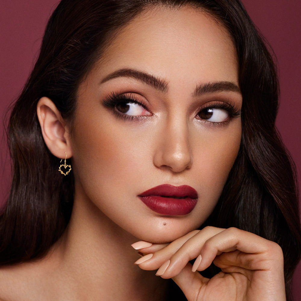 10K Gold Leaves & Heart Drop Earrings-2