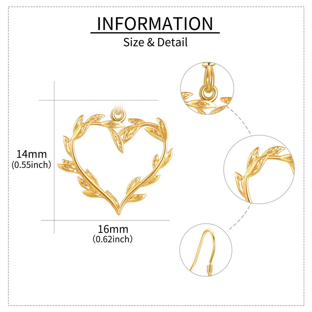 10K Gold Leaves & Heart Drop Earrings-5
