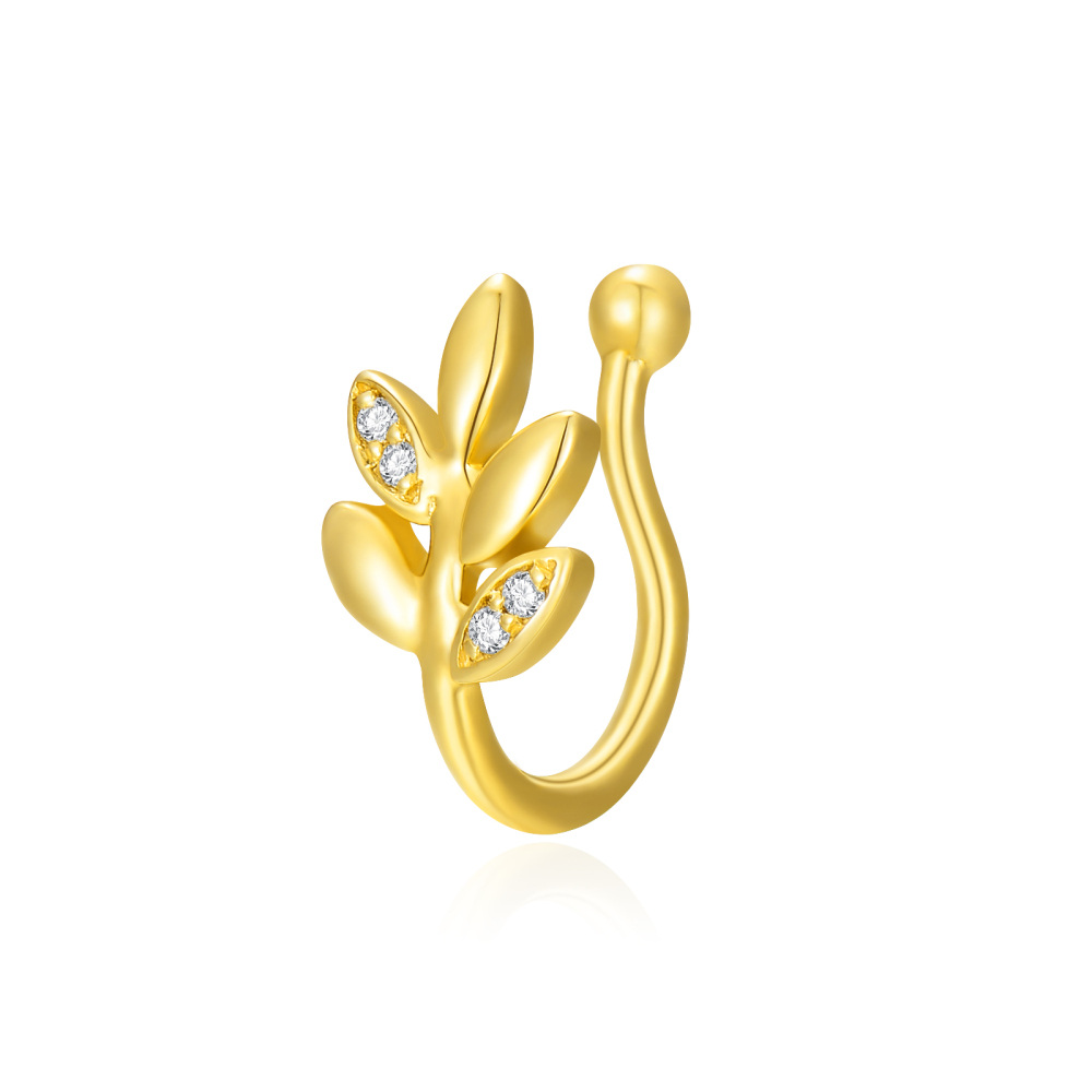 Anillo para la nariz con hojas de circonita cúbica en oro de 14 quilates-1